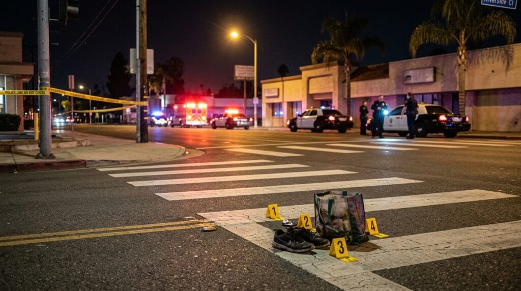 Riverside nighttime pedestrian claim involving a crosswalk crash and low visibility